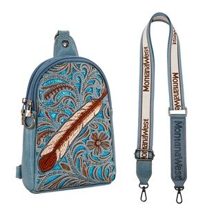 Montana West Embroidered Feather Cut-Out
Floral Sling Bag NWT